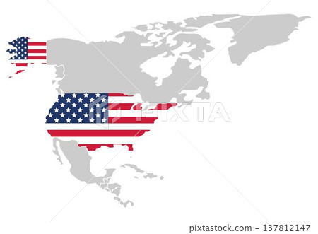 Map of North America. US map in national flag colors on a white background. Vector illustration. Map of North America. US map in national flag colors on a white background. Vector illustration. 137812147