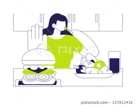 Say no to junk food isolated cartoon vector illustrations. Say no to junk food isolated cartoon vector illustrations. 137812416