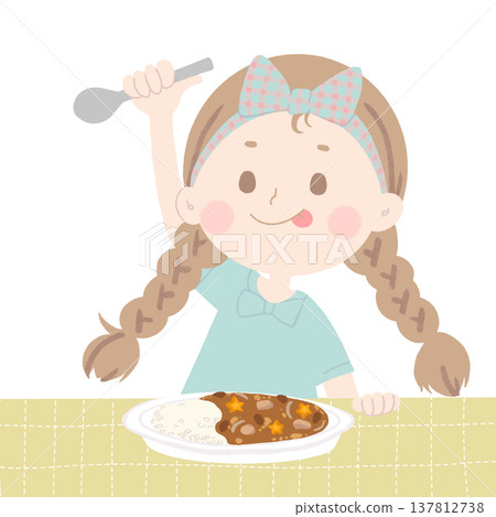 圖:一個女孩在吃咖哩飯 圖:一個女孩在吃咖哩飯 137812738