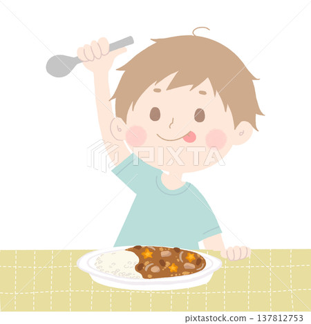 Illustration of a boy eating curry rice Illustration of a boy eating curry rice 137812753