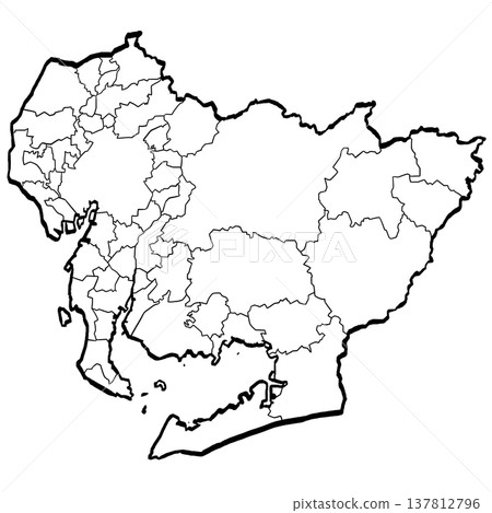Aichi Prefecture map and municipal division illustration (brushstroke style) - simple Aichi Prefecture map and municipal division illustration (brushstroke style) - simple 137812796