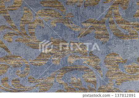 Ornate tapestry texture blue and gold vintage fabric pattern Ornate tapestry texture blue and gold vintage fabric pattern 137812891