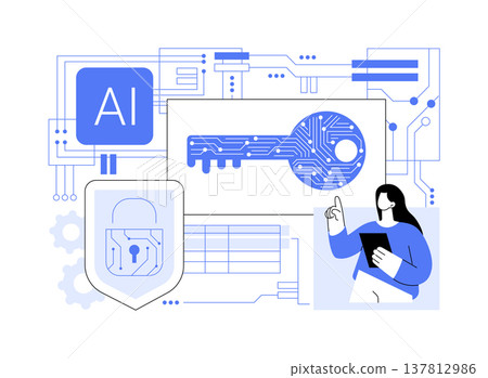 AI-Assisted Cryptographic Key Generation abstract concept vector illustration. 137812986