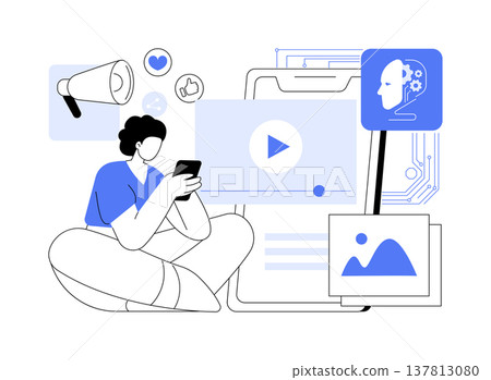 AI Social Media Content Creation abstract concept vector illustration. AI Social Media Content Creation abstract concept vector illustration. 137813080