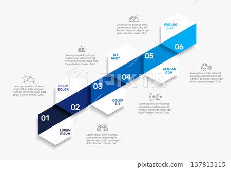 Professional hexagonal infographic template with icons for business, teamwork, strategy, and growth. Vector illustration. Professional hexagonal infographic template with icons for business, teamwork, strategy, and growth. Vector illustration. 137813115
