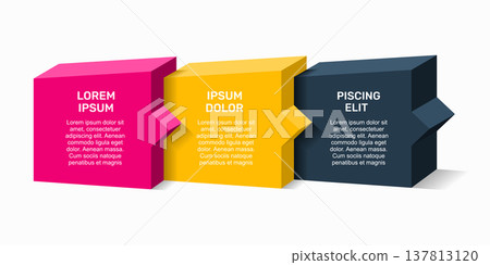 Infographic with three blocks, labels, ideal for structured data presentation or business communication. Vector illustration. 137813120