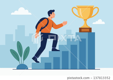 Man Climbing Steps Towards Success Goal 137813352