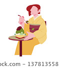 A woman in a kimono enjoys matcha shaved ice (Uji Kintoki, a type of matcha sweets). 137813558