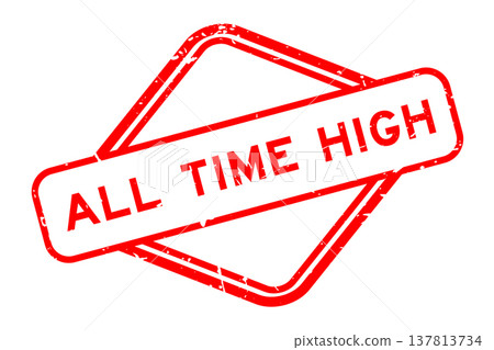 Grunge red all time high word rubber seal stamp on white background 137813734