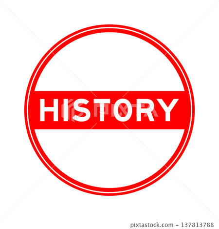 Red color round seal sticker in word history on white background 137813788