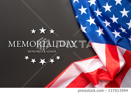 Black background with American flag. Memorial day. Website banner and greeting card design template. 137813994