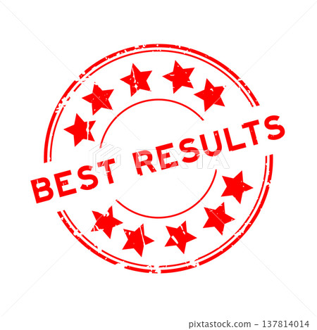Grunge red best results word with star icon round rubber seal stamp on white background 137814014
