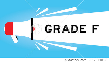 Color megaphone icon with word grade F in white banner on blue background 137814032