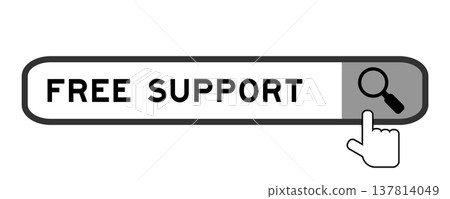 Search banner in word free support with hand over magnifier icon on white background 137814049