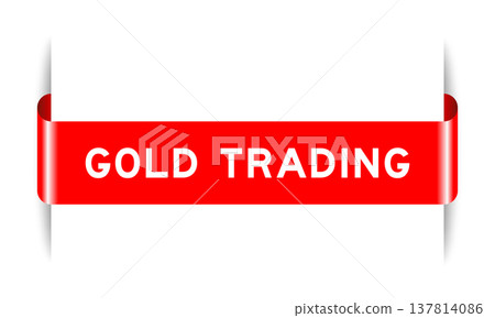 Red color inserted label banner with word gold trading on white background 137814086