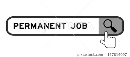 Search banner in word permanent job with hand over magnifier icon on white background 137814097