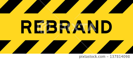 Yellow and black color with line striped label banner with word rebrand 137814098