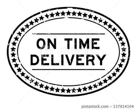 Grunge black on time delivery word oval rubber seal stamp on white background Grunge black on time delivery word oval rubber seal stamp on white background 137814104