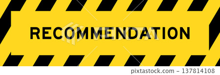 Yellow and black color with line striped label banner with word recommend Yellow and black color with line striped label banner with word recommend 137814108