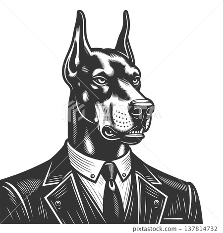 Doberman Dog Head Businessman Suit raster 137814732