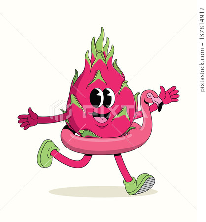 dragon fruit flamingo float groovy cartoon illustration dragon fruit flamingo float groovy cartoon illustration 137814912
