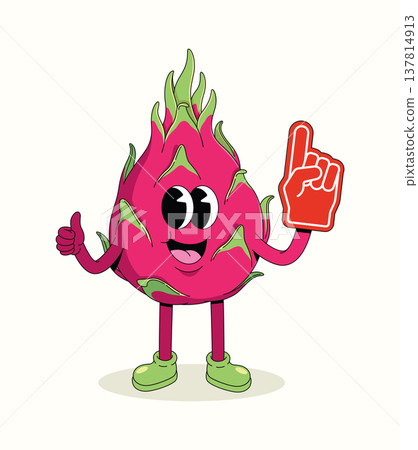 dragon fruit foam finger groovy cartoon illustration dragon fruit foam finger groovy cartoon illustration 137814913