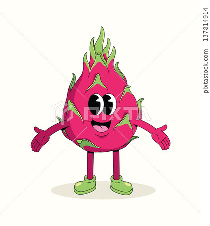 dragon fruit groovy cartoon illustration 137814914