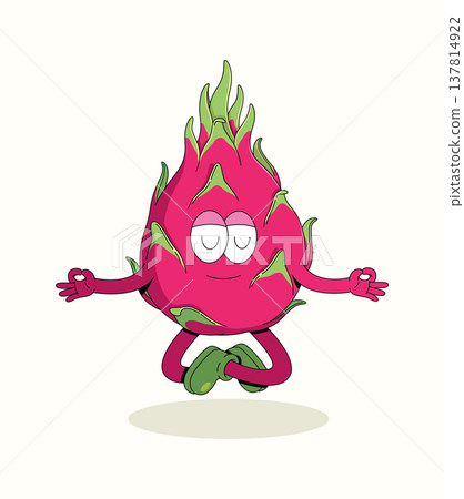 dragon fruit meditation groovy cartoon illustration dragon fruit meditation groovy cartoon illustration 137814922