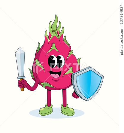 dragon fruit protect groovy cartoon illustration dragon fruit protect groovy cartoon illustration 137814924