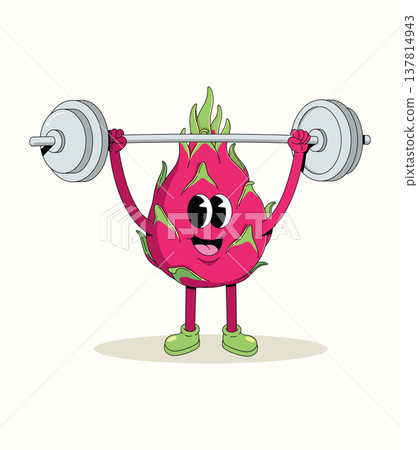 dragon fruit weightlifting style groovy cartoon illustration dragon fruit weightlifting style groovy cartoon illustration 137814943