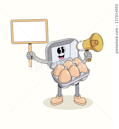 egg carton megaphone groovy cartoon illustration 137814959