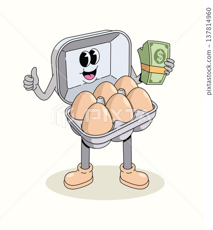 egg carton money groovy cartoon illustration 137814960