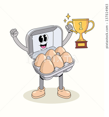egg carton trophy groovy cartoon illustration 137814963