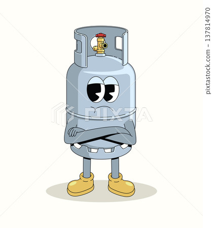 gas cylinder crossed arms groovy cartoon illustration 137814970