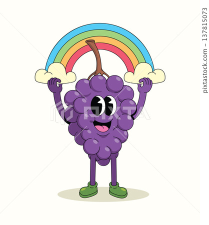 grapes rainbow groovy cartoon illustration 137815073