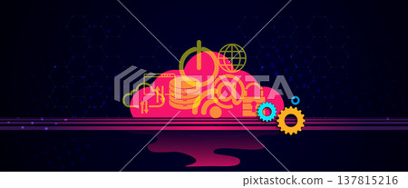 Retro cloud concept technology background and network security pattern 137815216