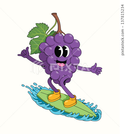 grapes surf happy groovy cartoon illustration grapes surf happy groovy cartoon illustration 137815234