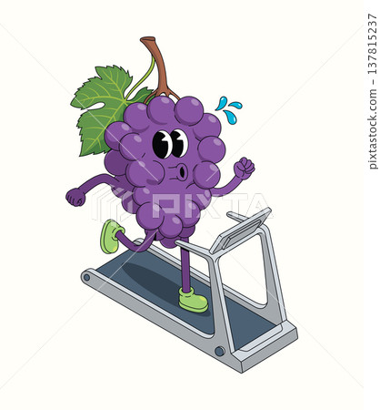 grapes treadmill groovy cartoon illustration 137815237