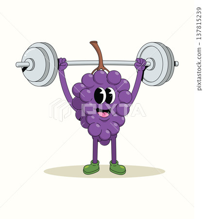 grapes weightlifting groovy cartoon illustration 137815239