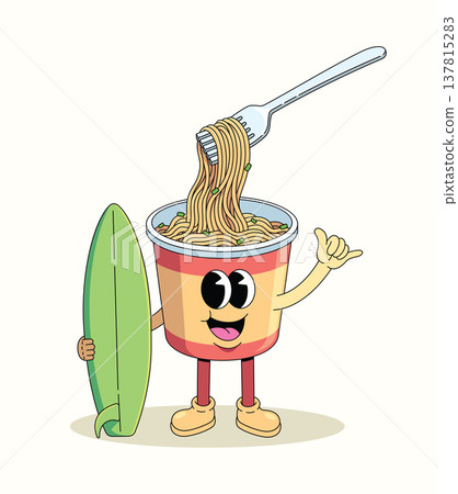 instant noodles cup surf happy groovy cartoon illustration instant noodles cup surf happy groovy cartoon illustration 137815283