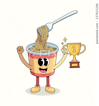 instant noodles cup trophy groovy cartoon illustration instant noodles cup trophy groovy cartoon illustration 137815286