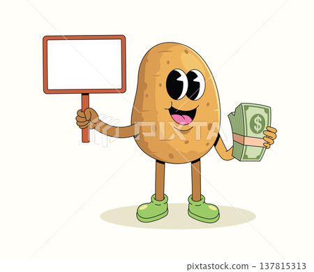 potato money groovy cartoon illustration 137815313