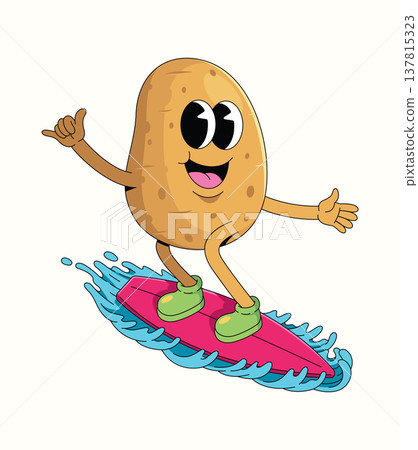 potato surf style groovy cartoon illustration 137815323