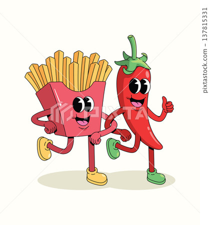 red chili and french fries groovy cartoon illustration red chili and french fries groovy cartoon illustration 137815331