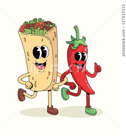 red chili and kebab groovy cartoon illustration red chili and kebab groovy cartoon illustration 137815333