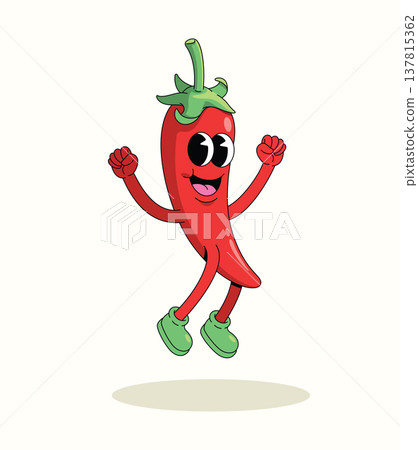 red chili jump groovy cartoon illustration red chili jump groovy cartoon illustration 137815362