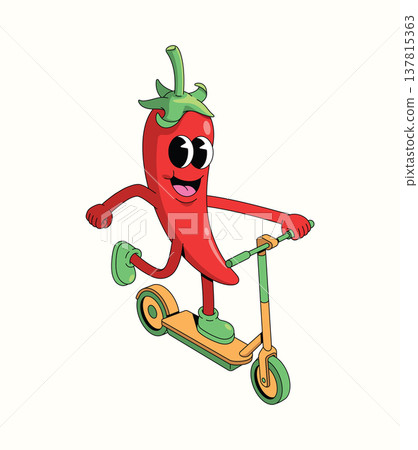 red chili kick scooter groovy cartoon illustration red chili kick scooter groovy cartoon illustration 137815363