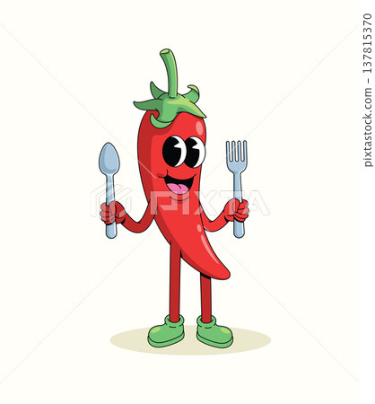 red chili spoon and fork slide groovy cartoon illustration red chili spoon and fork slide groovy cartoon illustration 137815370