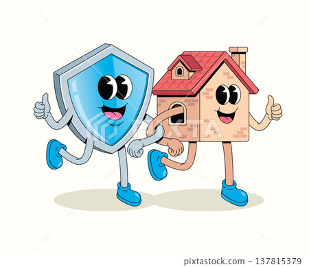 shield and house groovy cartoon illustration shield and house groovy cartoon illustration 137815379