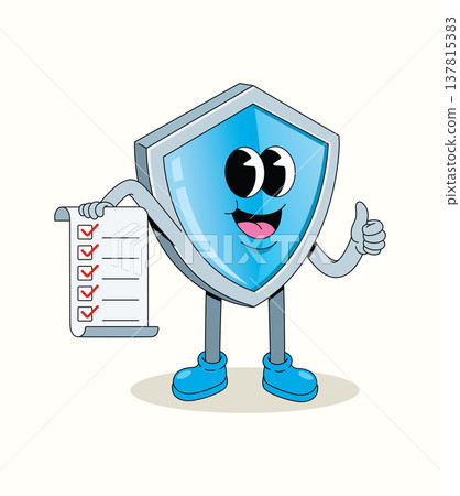 shield checklist groovy cartoon illustration 137815383